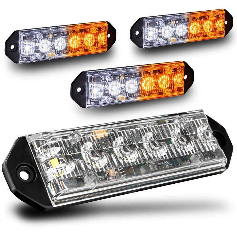 LAMPHUS 4pc PlanarFlash 6W Amber White LED Surface Mount Police Grill Strobe Warning Lights [SAE Class 1] Yellow Clear Grille Flashing Emergency Fire Lights for Servcice Work Truck Vehicle - Image 1